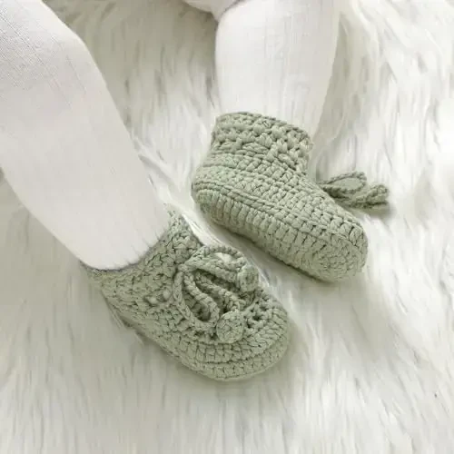 Hadetoto Baby Booties Hand Crochet Knit Cotton Bootie Soft Cozy Warm Socks Shoes Newborn First Walkers for Infant Boy Girl - 3