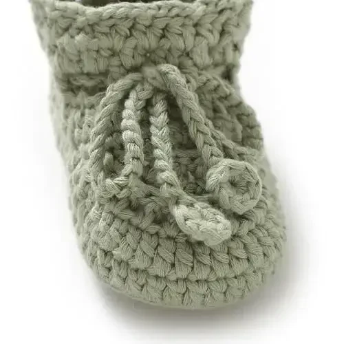 Hadetoto Baby Booties Hand Crochet Knit Cotton Bootie Soft Cozy Warm Socks Shoes Newborn First Walkers for Infant Boy Girl - 7