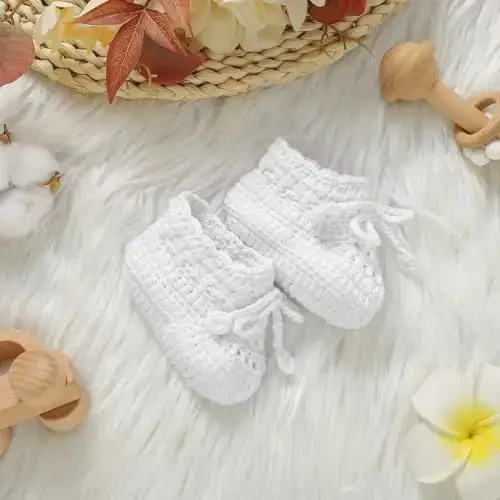 Hadetoto Baby Booties Hand Crochet Knit Cotton Bootie Soft Cozy Warm Socks Shoes Newborn First Walkers for Infant Boy Girl - 5