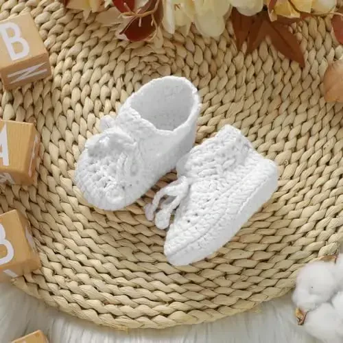 Hadetoto Baby Booties Hand Crochet Knit Cotton Bootie Soft Cozy Warm Socks Shoes Newborn First Walkers for Infant Boy Girl - 6