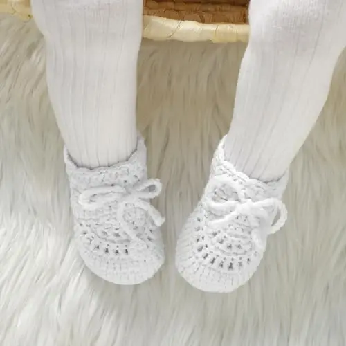 Hadetoto Baby Booties Hand Crochet Knit Cotton Bootie Soft Cozy Warm Socks Shoes Newborn First Walkers for Infant Boy Girl - 3