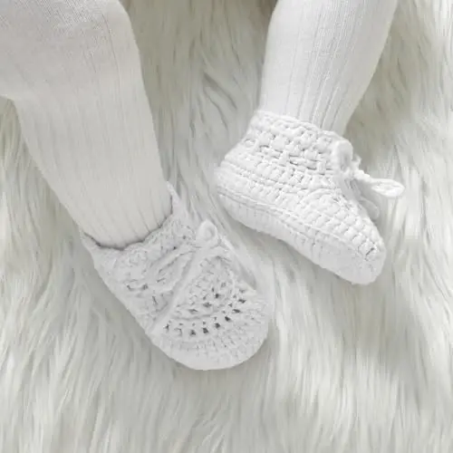 Hadetoto Baby Booties Hand Crochet Knit Cotton Bootie Soft Cozy Warm Socks Shoes Newborn First Walkers for Infant Boy Girl - 4