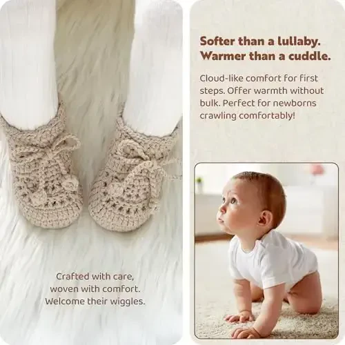 Hadetoto Baby Booties Hand Crochet Knit Cotton Bootie Soft Cozy Warm Socks Shoes Newborn First Walkers for Infant Boy Girl - MODAZONE (1)