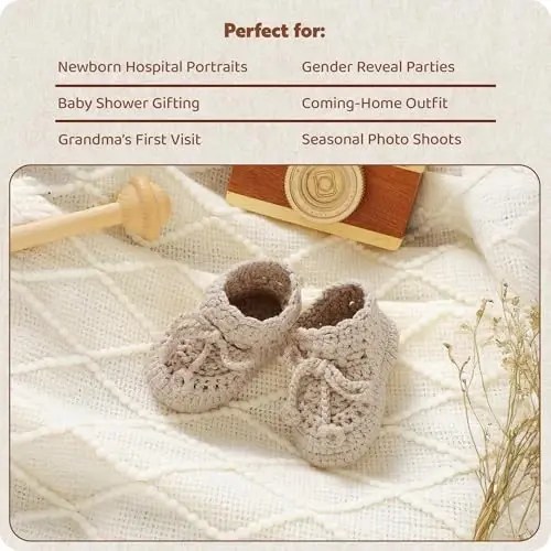 Hadetoto Baby Booties Hand Crochet Knit Cotton Bootie Soft Cozy Warm Socks Shoes Newborn First Walkers for Infant Boy Girl - 5