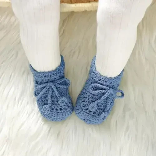 Hadetoto Baby Booties Hand Crochet Knit Cotton Bootie Soft Cozy Warm Socks Shoes Newborn First Walkers for Infant Boy Girl - 3