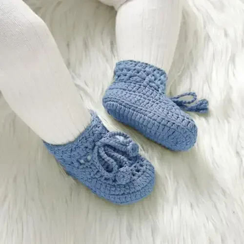Hadetoto Baby Booties Hand Crochet Knit Cotton Bootie Soft Cozy Warm Socks Shoes Newborn First Walkers for Infant Boy Girl - 4