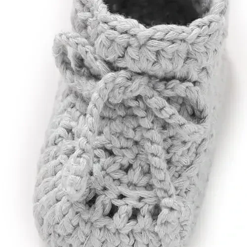Hadetoto Baby Booties Hand Crochet Knit Cotton Bootie Soft Cozy Warm Socks Shoes Newborn First Walkers for Infant Boy Girl - 7