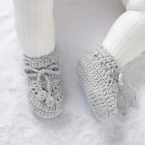 Hadetoto Baby Booties Hand Crochet Knit Cotton Bootie Soft Cozy Warm Socks Shoes Newborn First Walkers for Infant Boy Girl - 4