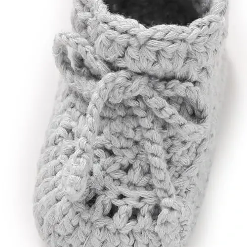 Hadetoto Baby Booties Hand Crochet Knit Cotton Bootie Soft Cozy Warm Socks Shoes Newborn First Walkers for Infant Boy Girl - 7