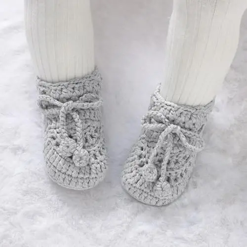 Hadetoto Baby Booties Hand Crochet Knit Cotton Bootie Soft Cozy Warm Socks Shoes Newborn First Walkers for Infant Boy Girl - 3