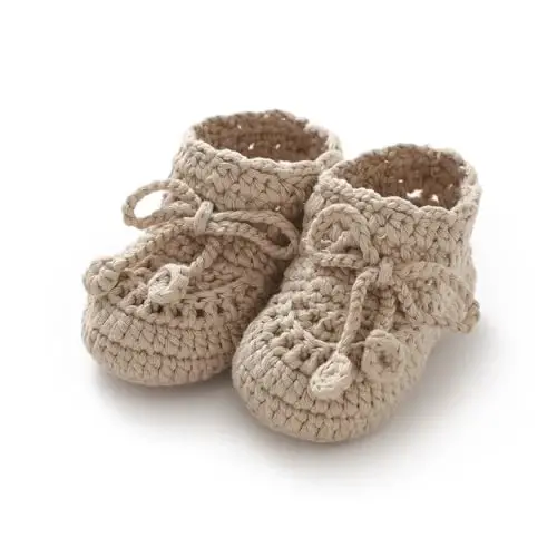 Hadetoto Baby Booties Hand Crochet Knit Cotton Bootie Soft Cozy Warm Socks Shoes Newborn First Walkers for Infant Boy Girl - 1