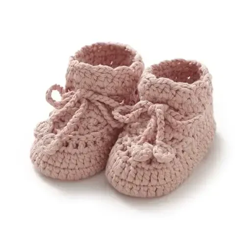 Hadetoto Baby Booties Hand Crochet Knit Cotton Bootie Soft Cozy Warm Socks Shoes Newborn First Walkers for Infant Boy Girl - 2