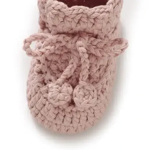 Hadetoto Baby Booties Hand Crochet Knit Cotton Bootie Soft Cozy Warm Socks Shoes Newborn First Walkers for Infant Boy Girl - 7