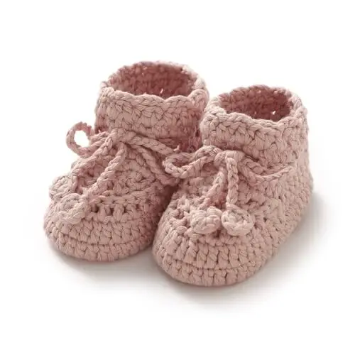 Hadetoto Baby Booties Hand Crochet Knit Cotton Bootie Soft Cozy Warm Socks Shoes Newborn First Walkers for Infant Boy Girl - 2