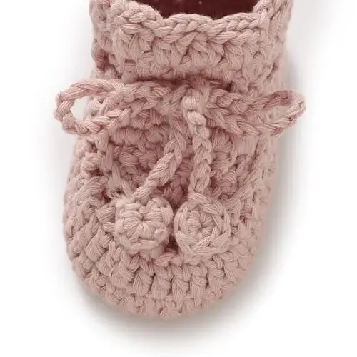 Hadetoto Baby Booties Hand Crochet Knit Cotton Bootie Soft Cozy Warm Socks Shoes Newborn First Walkers for Infant Boy Girl - 7