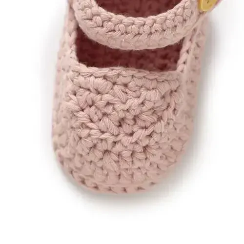 Hadetoto Baby Booties Newborn Baby Mary Jane Shoes Hand Crochet Knit First Walkers Cotton Infant Bootie - 4