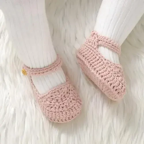 Hadetoto Baby Booties Newborn Baby Mary Jane Shoes Hand Crochet Knit First Walkers Cotton Infant Bootie - MODAZONE (1)