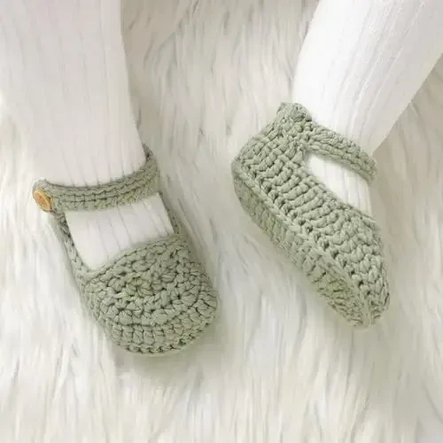 Hadetoto Baby Booties Newborn Baby Mary Jane Shoes Hand Crochet Knit First Walkers Cotton Infant Bootie - MODAZONE (1)