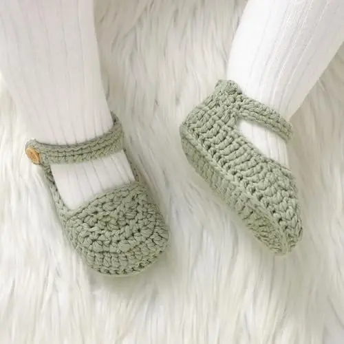 Hadetoto Baby Booties Newborn Baby Mary Jane Shoes Hand Crochet Knit First Walkers Cotton Infant Bootie - 2
