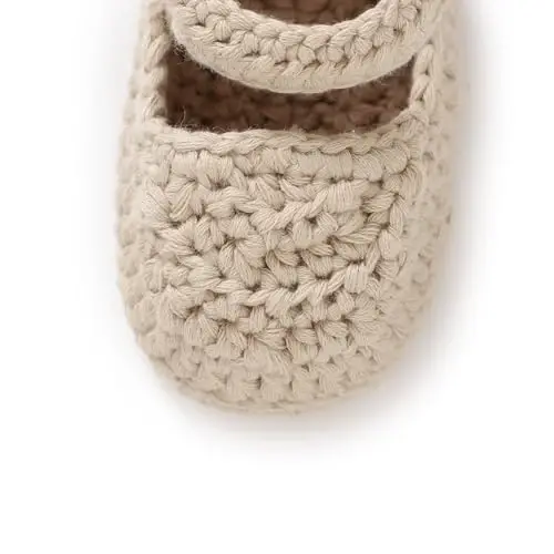 Hadetoto Baby Booties Newborn Baby Mary Jane Shoes Hand Crochet Knit First Walkers Cotton Infant Bootie - 4
