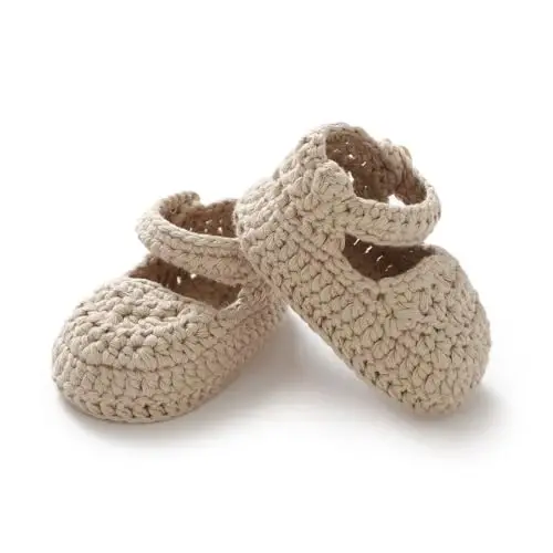 Hadetoto Baby Booties Newborn Baby Mary Jane Shoes Hand Crochet Knit First Walkers Cotton Infant Bootie - 1