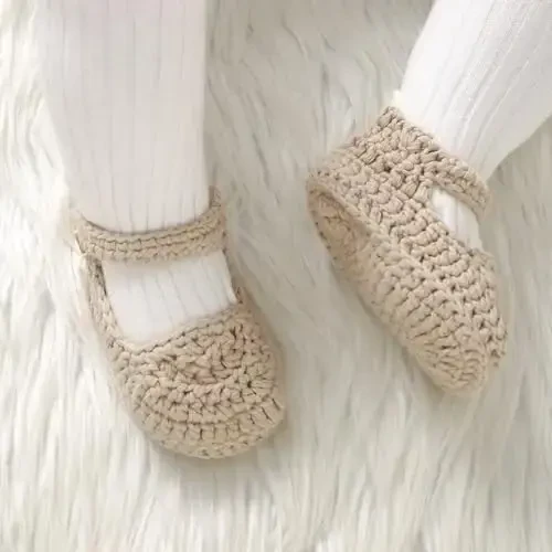 Hadetoto Baby Booties Newborn Baby Mary Jane Shoes Hand Crochet Knit First Walkers Cotton Infant Bootie - MODAZONE (1)