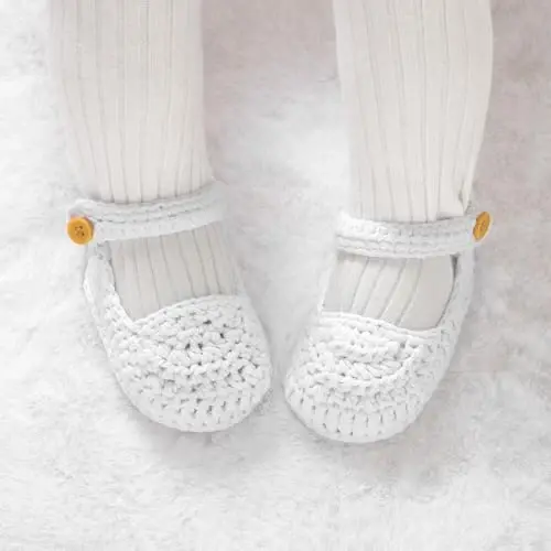 Hadetoto Baby Booties Newborn Baby Mary Jane Shoes Hand Crochet Knit First Walkers Cotton Infant Bootie - 3