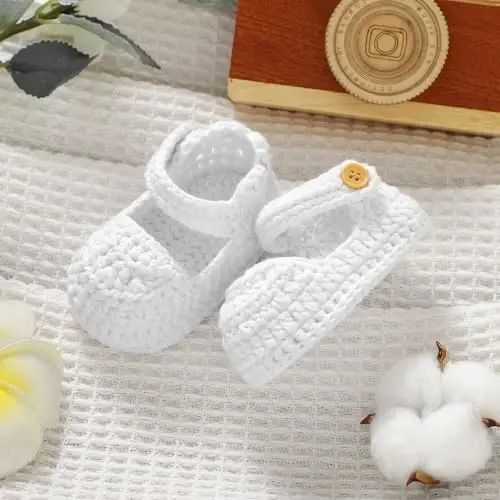 Hadetoto Baby Booties Newborn Baby Mary Jane Shoes Hand Crochet Knit First Walkers Cotton Infant Bootie - 5