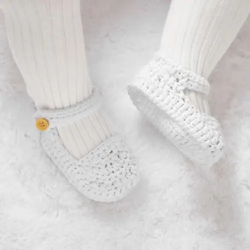 Hadetoto Baby Booties Newborn Baby Mary Jane Shoes Hand Crochet Knit First Walkers Cotton Infant Bootie - 2