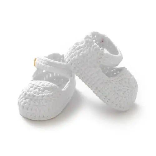 Hadetoto Baby Booties Newborn Baby Mary Jane Shoes Hand Crochet Knit First Walkers Cotton Infant Bootie 
