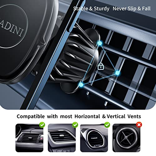 HADINI Magnetic Phone Car Mount [Metal Hook Clip] Air Vent Magnetic Phone Holder for Car Cell Phone Magnetic Car Mount Compatible with All Smartphones - 2