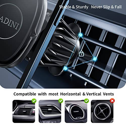 HADINI Magnetic Phone Car Mount [Metal Hook Clip] Air Vent Magnetic Phone Holder for Car Cell Phone Magnetic Car Mount Compatible with All Smartphones - 2