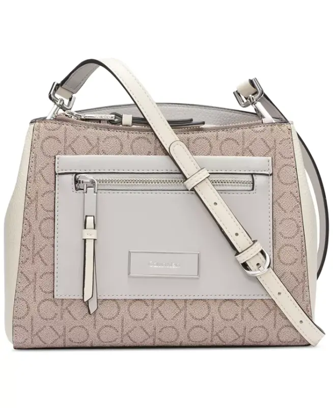 Hadley Signature Colorblocked Adjustable Crossbody-Almond Taupe/Cherub White/Dove - CALVIN KLEIN