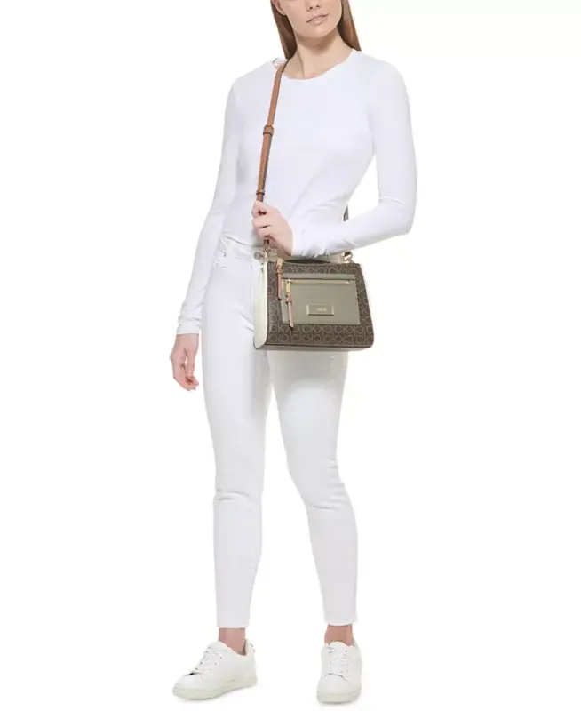Hadley Signature Colorblocked Adjustable Crossbody - Almond Taupe/Cherub White/Dove - 6