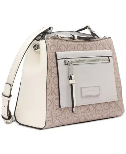 Hadley Signature Colorblocked Adjustable Crossbody-Almond Taupe/Cherub White/Dove - CALVIN KLEIN (1)