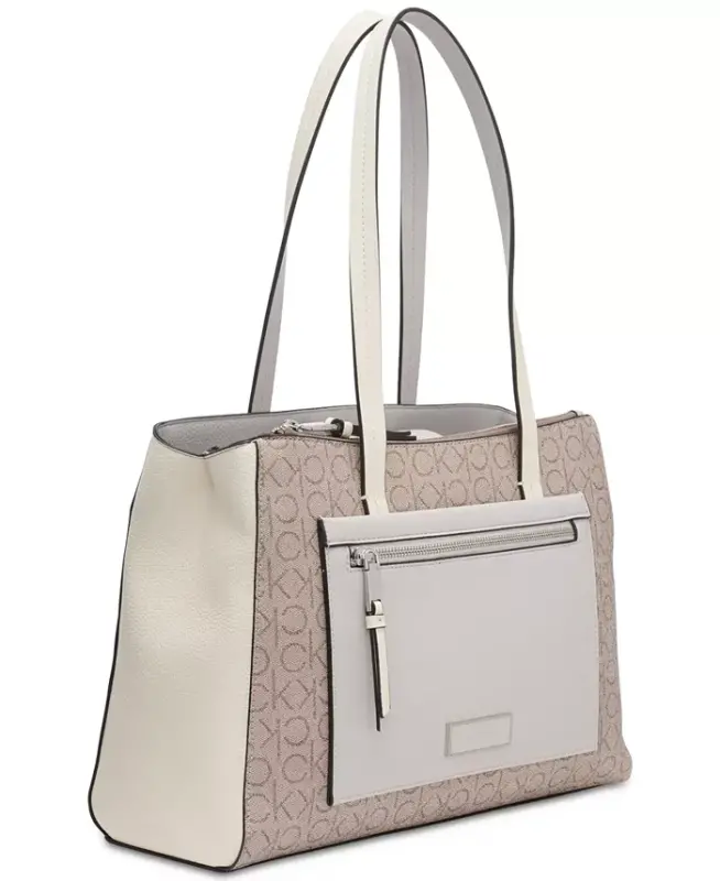Hadley Signature Colorblocked Triple Compartment Tote - Almond Taupe/Cherub White/Dove - 3