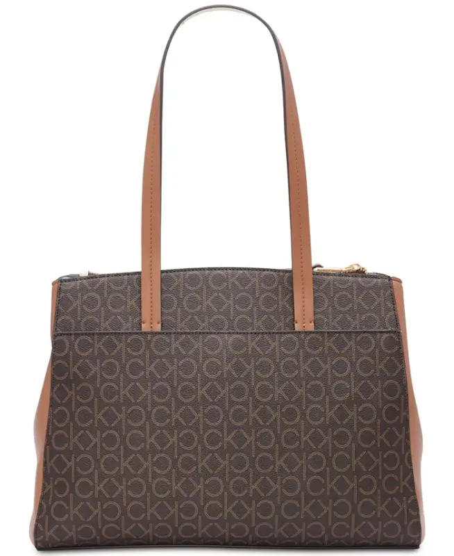 Hadley Signature Colorblocked Triple Compartment Tote - Brown Khaki/Caramel/White - 4