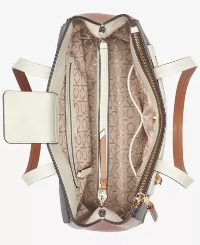 Hadley Signature Colorblocked Triple Compartment Tote - Brown Khaki/Caramel/White - 5