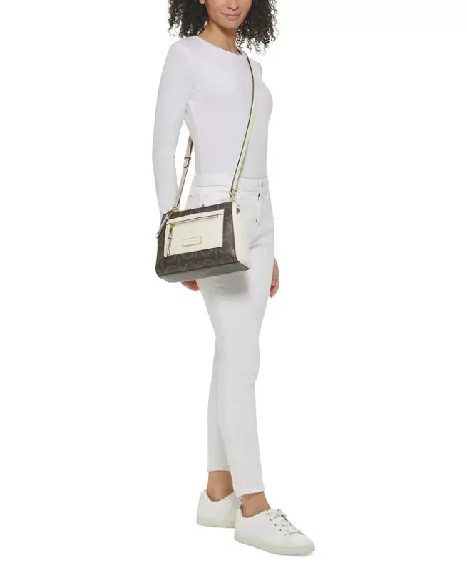 Hadley Signature Colorblocked Adjustable Crossbody-Almond Taupe/Cherub White/Dove - 7