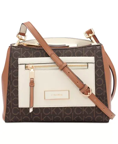 Hadley Signature Colorblocked Adjustable Crossbody - Brown Khaki/Caramel/Cherub White 