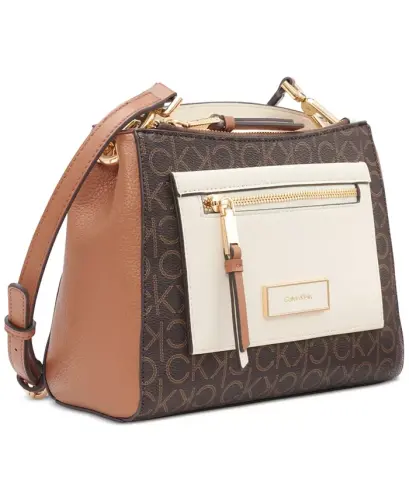 Hadley Signature Colorblocked Adjustable Crossbody - Brown Khaki/Caramel/Cherub White - 3