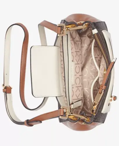 Hadley Signature Colorblocked Adjustable Crossbody - Brown Khaki/Caramel/Cherub White - 4