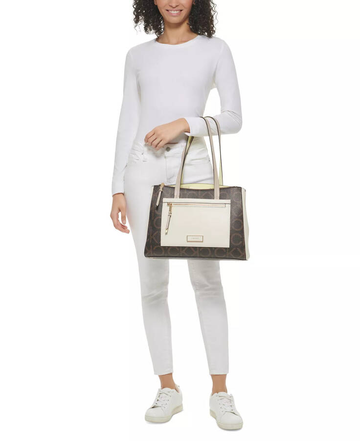 Hadley Signature Colorblocked Triple Compartment Tote Almond Taupe/Cherub White/Dove - 7