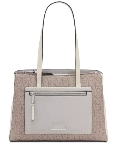 Hadley Signature Colorblocked Triple Compartment Tote-Almond Taupe/Cherub White/Dove - 1
