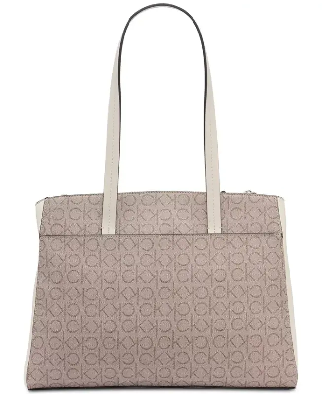 Hadley Signature Colorblocked Triple Compartment Tote-Almond Taupe/Cherub White/Dove - 5