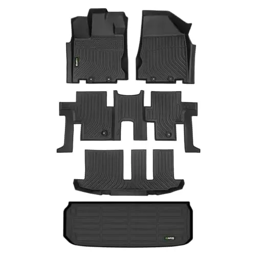 HAFIDI® Floor Mats & Cargo Liner Fit for 2013-2021 Nissan Pathfinder 7 Seats & 2014-2020 Infiniti QX60 All Weather Protection TPE Anti-Slip Automotive Full Set Floor Liners Custom Accessories - Black 