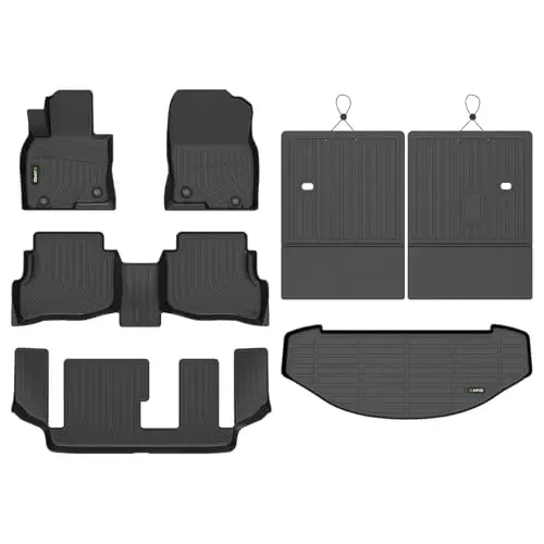HAFIDI® Floor Mats & Cargo Liner & Seatback Cargo Set Fit for 2016-2023 Mazda CX9 (Only Fit 7 Passenger) All Weather Protection TPE Anti-Slip Car Full Set Floor Liners Custom Accessories - Black 