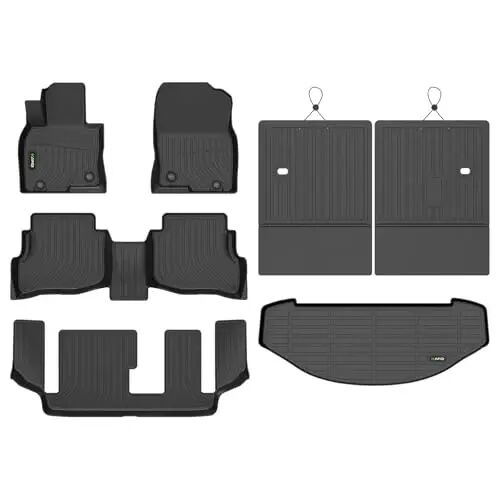 HAFIDI® Floor Mats & Cargo Liner & Seatback Cargo Set Fit for 2016-2023 Mazda CX9 (Only Fit 7 Passenger) All Weather Protection TPE Anti-Slip Car Full Set Floor Liners Custom Accessories - Black - 1
