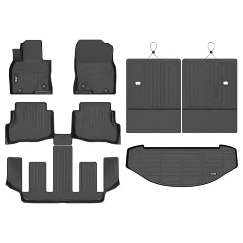 HAFIDI® Floor Mats & Cargo Liner & Seatback Cargo Set Fit for 2020-2023 Mazda CX9 (6 Seater Models with 2nd Row Bucket Seats Without Center Console) TPE Full Set Floor Mats Custom Accessories - Black 