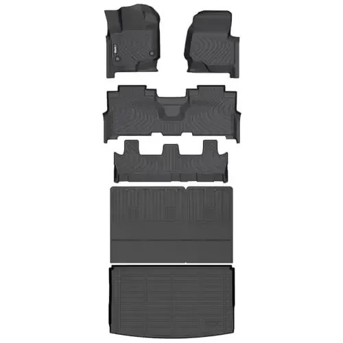 HAFIDI® Floor Mats & Cargo Liner & Seatback Cargo Set Fit for 2021-2026 Ford Expedition Max 8 Seats All Weather Protection TPE Anti-Slip Automotive Full Set Floor Liners Custom Accessories - Black - 1